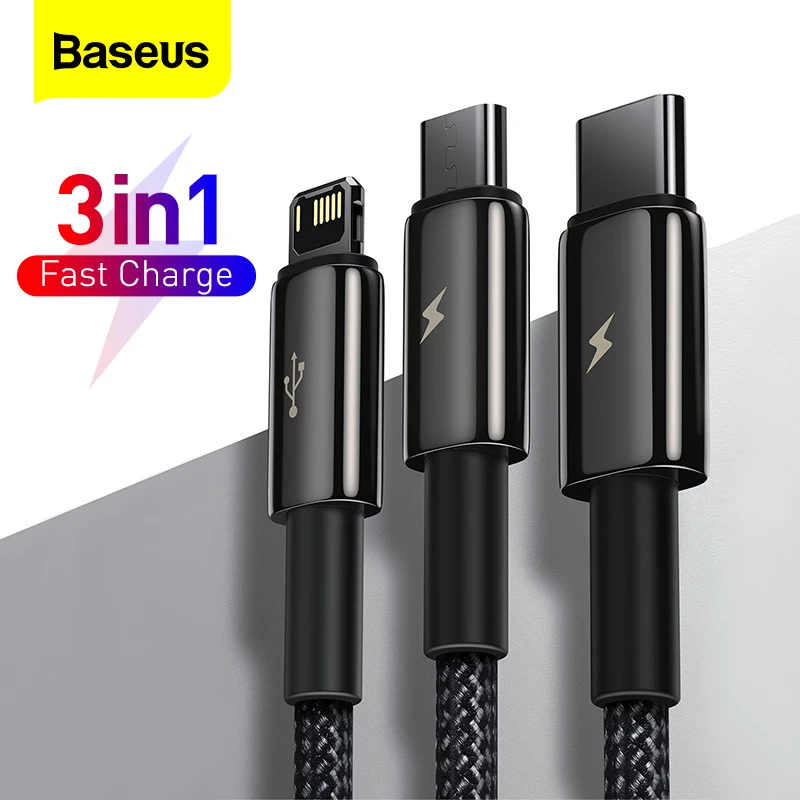 

Baseus 3 в 1 USB Type C кабель для iPhone 12 Pro Max Micro USB Android мобильный телефон кабель для Samsung Xiammi USBC провод для передачи данных Шнур