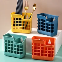 chopstick bucket tableware storage holder hanging spoon draining rack 2 cells fork cutter rest stand with drainage holes