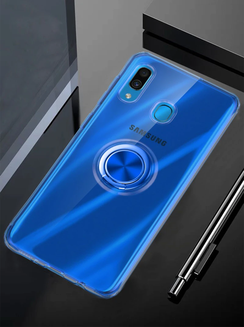 Прозрачный чехол для samsung Galaxy A10 A20 A20e A30 A40 A50 A70 A80 с магнитным кольцом для телефона