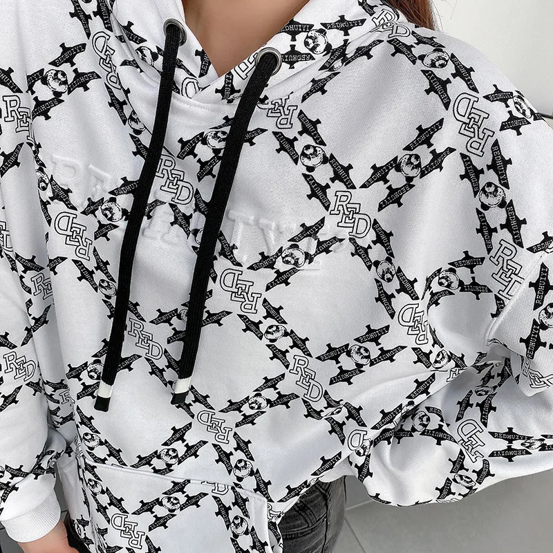 

Spring and autumn new set of head girl bump printed letters classic hooded fleece single women vintage sweatshirt