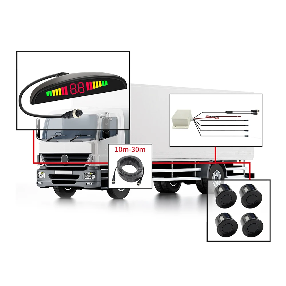 

IP67 Waterproof Digital LED Display 4 Segment Alarm Tone Reversing Radar Detector Monitoring System