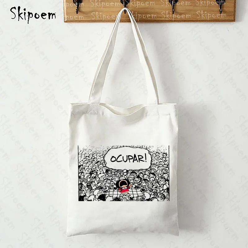 

Женская сумка-тоут Mafalda, холщовая Наплечная Сумка для покупок в стиле Харадзюку, винтажная сумка для учителей в готическом стиле