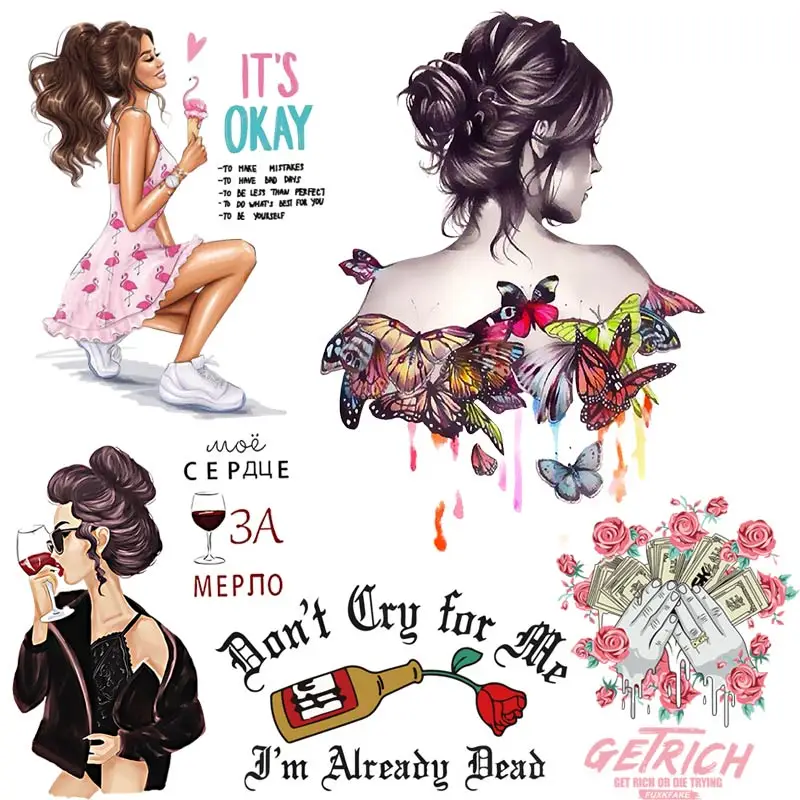 

Butterfly Girl Patches Iron-On Transfers For Clothing Stickers Applique Thermo-stickers On Clothes Thermoadhesive For Clothes