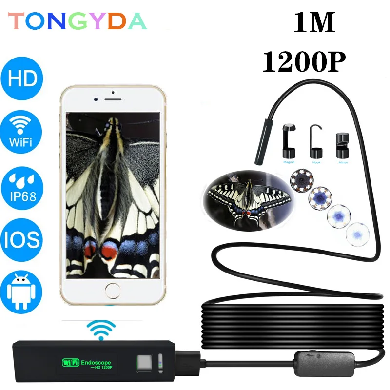 Беспроводной wifi эндоскоп камера USB 1200P бороскоп для Iphone Android IOS Мини
