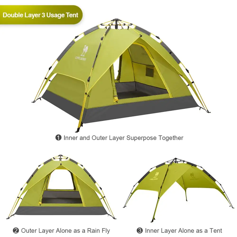Kaufen KAMEL 3-4 Personen Double Schicht Frühling-geladen Automatische Zelt Outdoor Camping Wandern Reise Zelt Wasserdicht Verdicken Familie Zelte