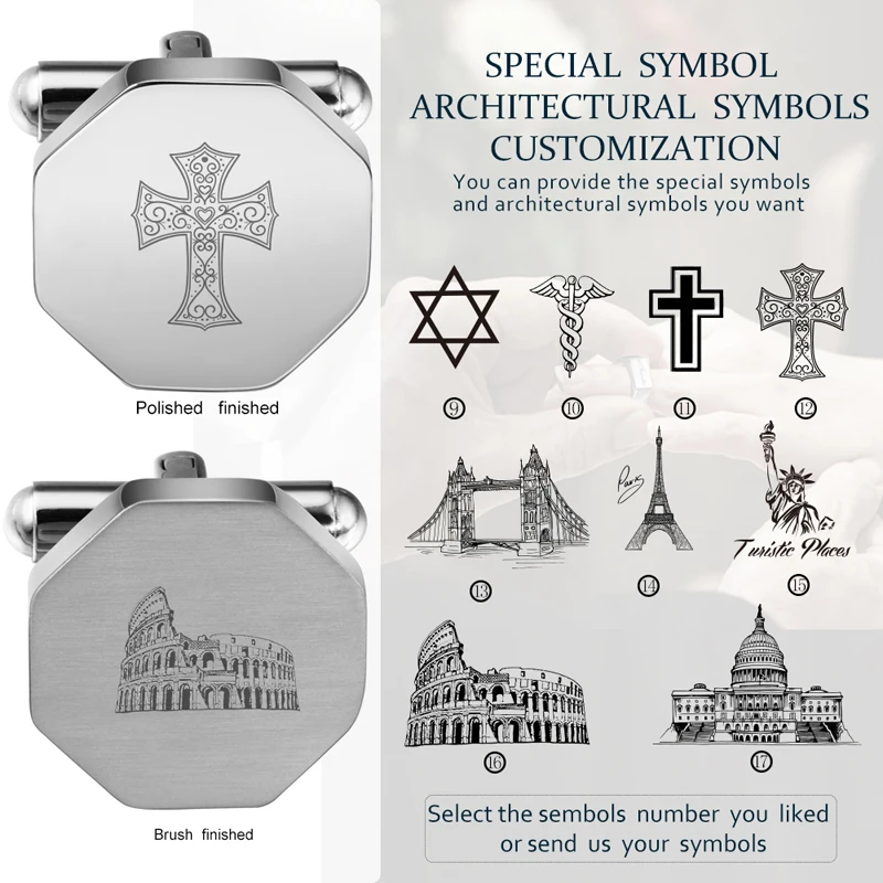 Custom Cufflinks for Men's Wedding Gifts Exquisite Octagon Engraved LOGO Cuff Links for French Shirt Best Groom's Jewelry