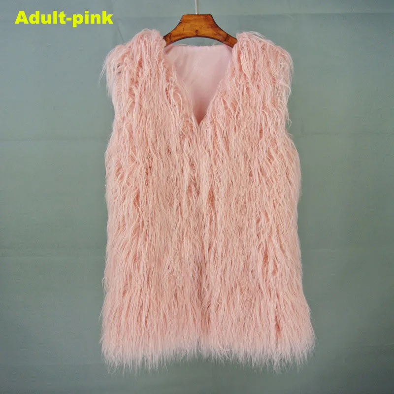 adultpink Коллекция года, одежда для мамы и дочки жилет из искусственного меха осенне-зимнее пушистое пальто без рукавов, модное повседневное плотное теплое пальто - Цвет: adultpink