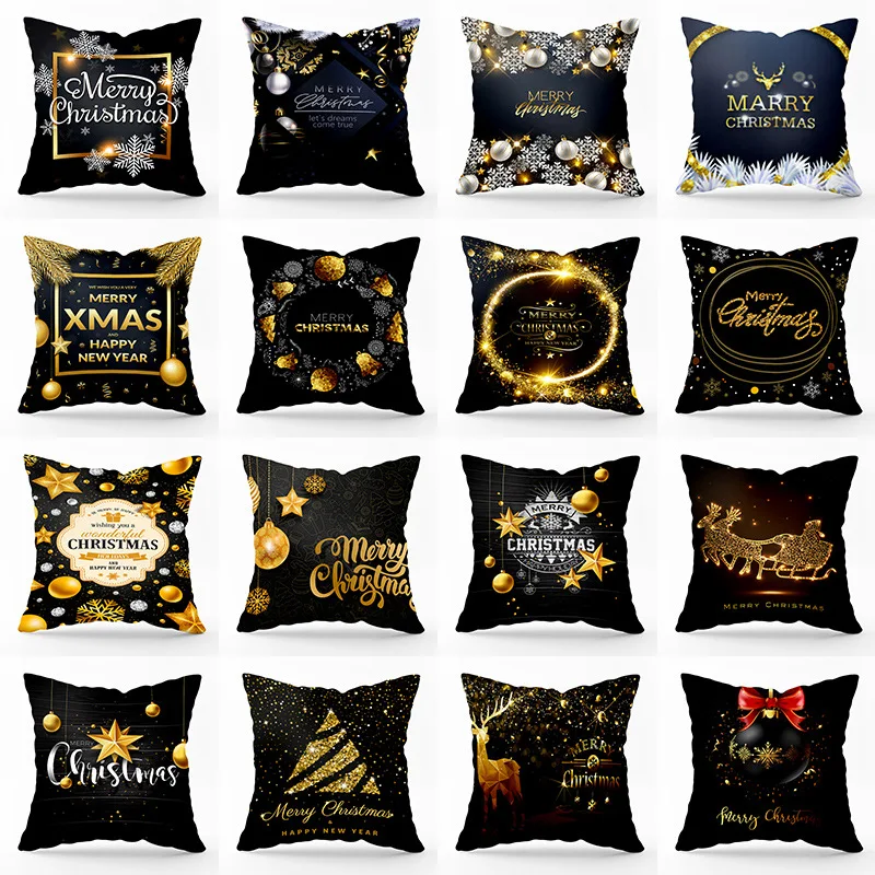

Christmas pillowcase black bell sofa square printing pillowcase waist dining chair cushion