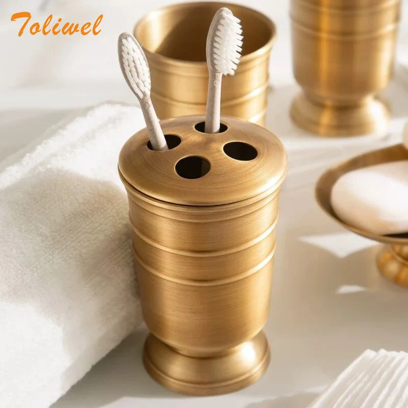 antique brass bathroom supplies lotion bottle toothbrush cup holder soap dish soap dispenser 5pcs set bathroom accessories free global shipping