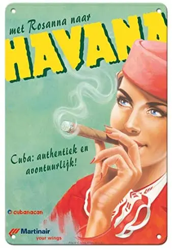 

Havana, Cuba with Rosanna - Martinair Stewardess Series - Airline Travel Poster by Sylvan Steenbrink - Metal Tin Sign