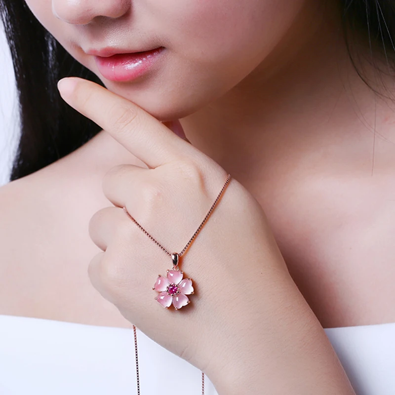 RICKI розовое золото цвет розовый опал ожерелье CZ кулон чокер цветок Росс кварц для