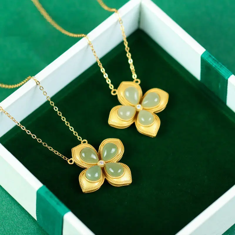 

Clover Mori Style Fresh Air Pendant Gilding Inlaid Het jade necklaces women necklaces for women pendants