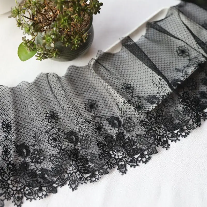 

10meters Black Embroidered Lace Trim Dress Sewing Mesh 19cm Floral Fabric Trimmings Handmade Clothing Accessories Bra