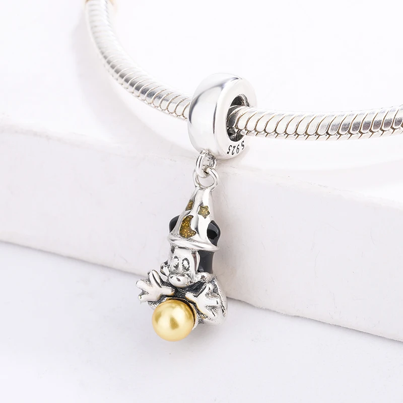 

2021 New Mickey Zircon Gold Enamel and Artificial Crystal Pearl Pendant Charm Bracelet DIY Women's Jewelry for Pandora
