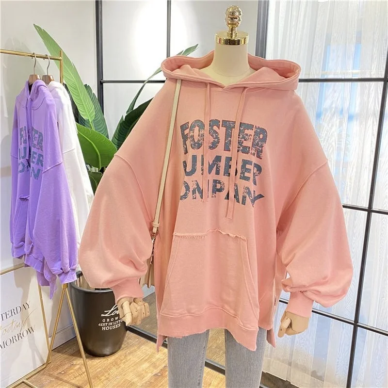 

Autumn New Style Wild Retro Old Letters Korean Version Loose Large Size Mid-length Lazy Hooded Sweater Women's Hoodie