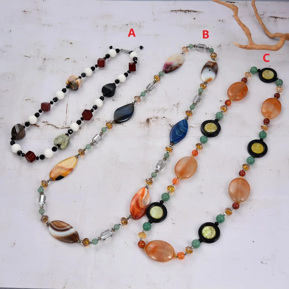 

GG Jewelry ON SALE Natural Gems Semi Stone Agate Sweater chain Necklace Pendant For Women Lady Fashion Jewelry Gift
