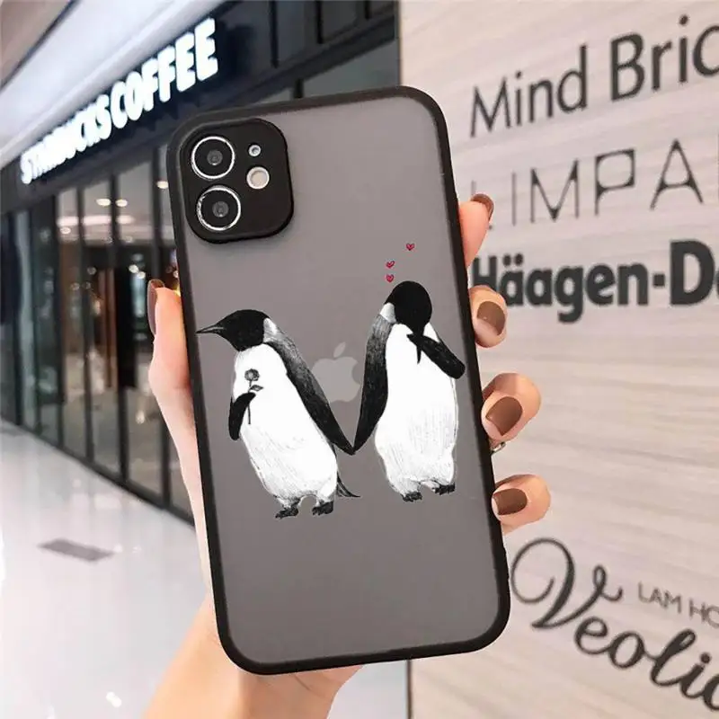 

Lovely Penguin Polar Bear Phone Cases matte transparent For iphone 7 8 11 12 plus mini x xs xr pro max cover