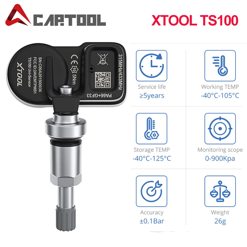 

Датчик шин XTOOL TS100 obd2, 433 МГц, 315 МГц, для TP150 и TP200