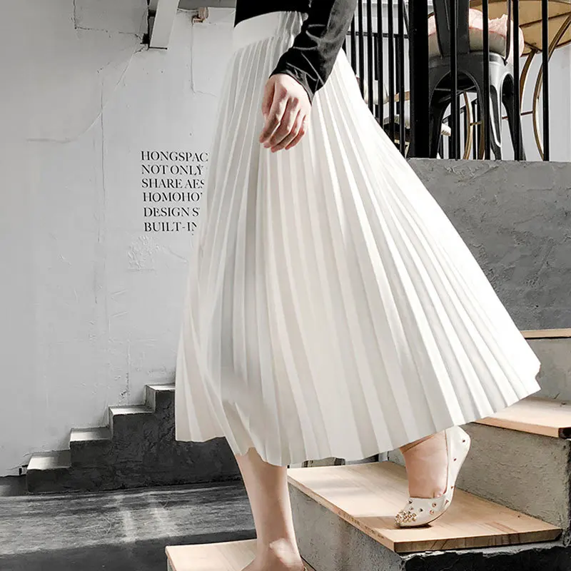 

Женская плиссированная юбка средней длины, элегантная белая трапециевидная юбка, весна 2020
