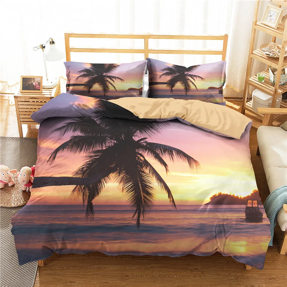 Комплект постельного белья для отдыха пляжа сумерки пейзаж Кокосовая пальма