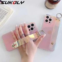 hand strap laser clear silicone case for iphone 11 12 pro max xr xs max x 7 8 plus shockproof camera lens protection stand cover