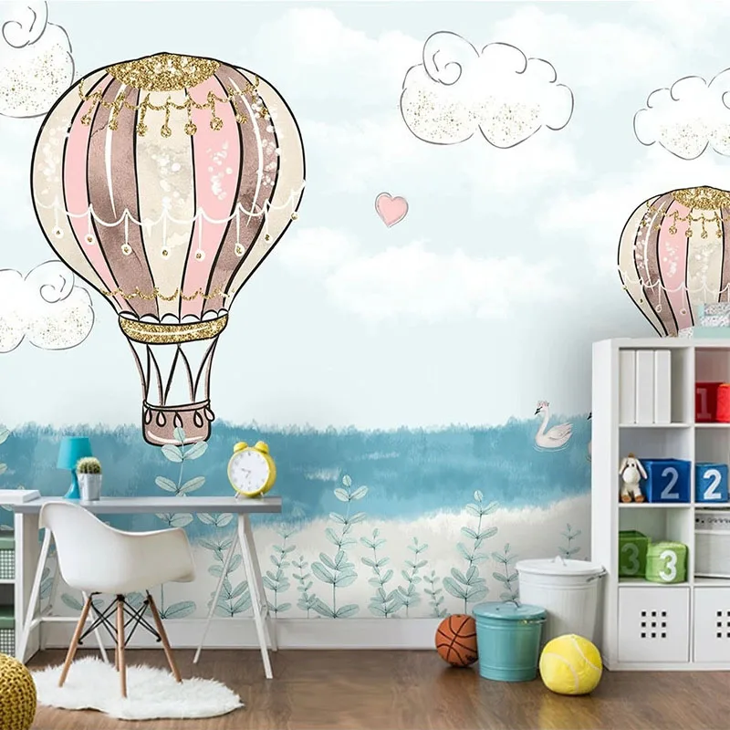 

Custom Mural Wallpaper Modern Nordic 3D Sea Beach Hot Air Balloon Wallpaper Children Room Background Wall Decor Papel De Parede