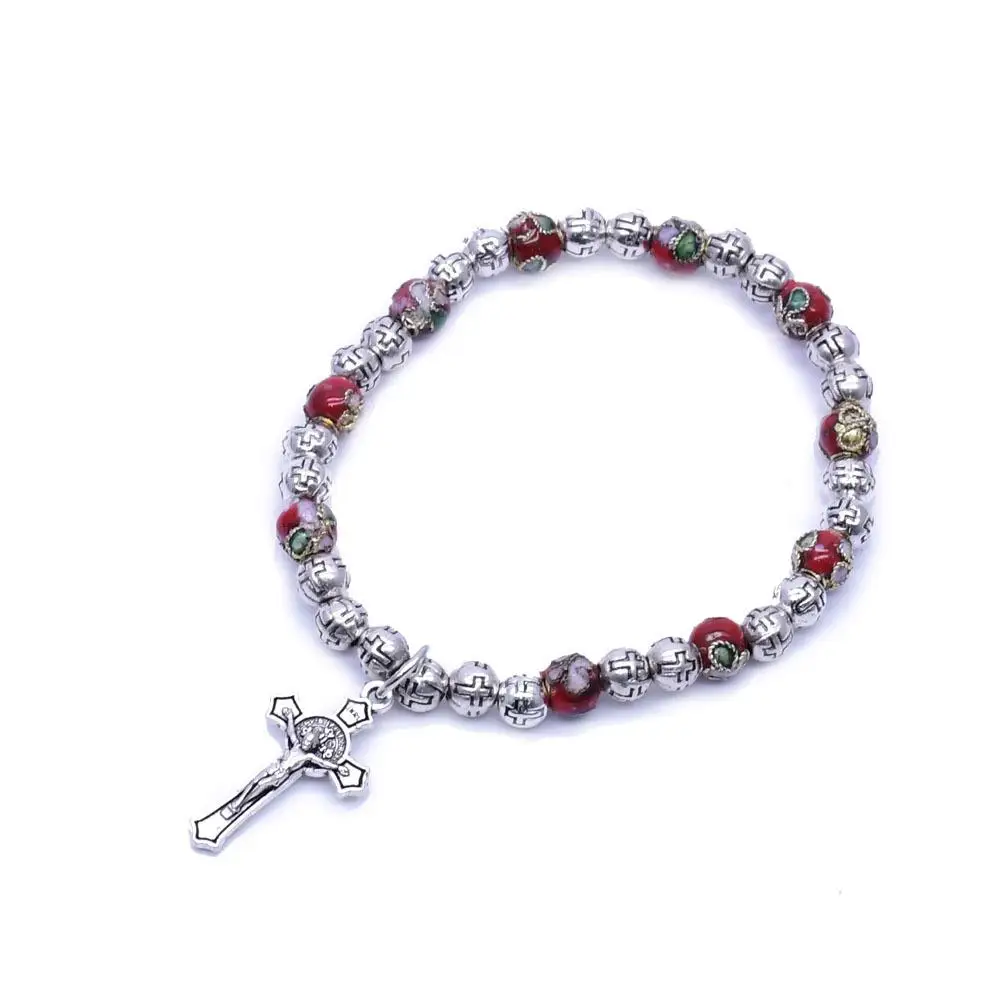 

6mm Cross of Christ bead bracelet hand-beaded rosary bracelet