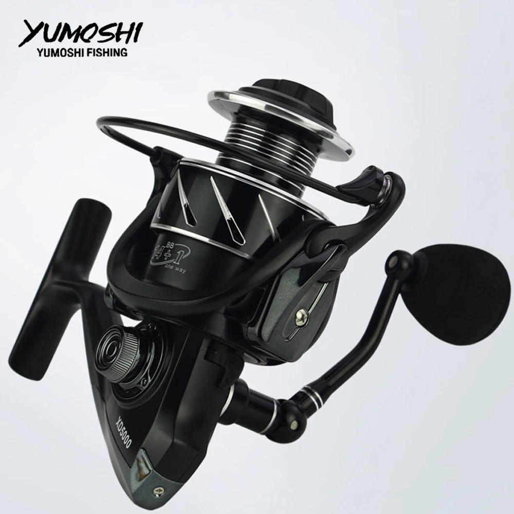 

yumoshi wheel 2019 spinning fishing reel 5.2:1 series fishing feeder spool Metal Coil Spinning wheel pesca lure fishing reels XD