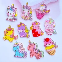 10pcs mini mixed with shiny cartoon unicorns acrylicscrapbook kawaii diy embellishment mobile phone case accessories h64
