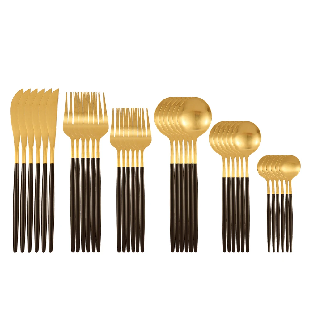 

36pcs Matte Gold Flatware Cutlery Set Stainless Steel Dinnerware Dessert Fork Tea Spoon Knife Silverware Kitchen Tableware Gift