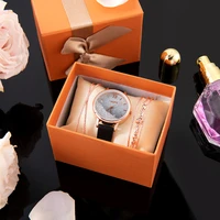 wholesale leather wristwatch for ladies with alloy bracelets set fashion beads watch dial for girlfriend gift