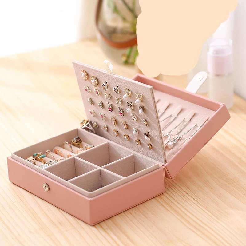 PU Leather Universal Jewelry Organizer Display Travel Jewelry Case Boxes Portable Jewelry Box Button Leather Storage Box