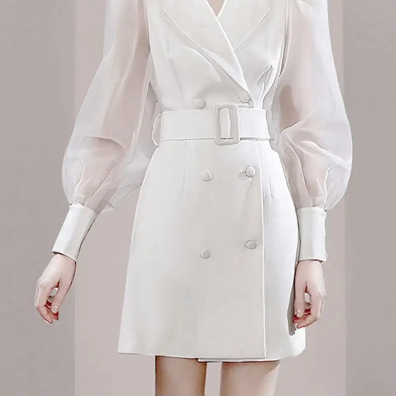 

Temperament suit skirt 2021 spring new v-neck long sleeve double-breasted dress
