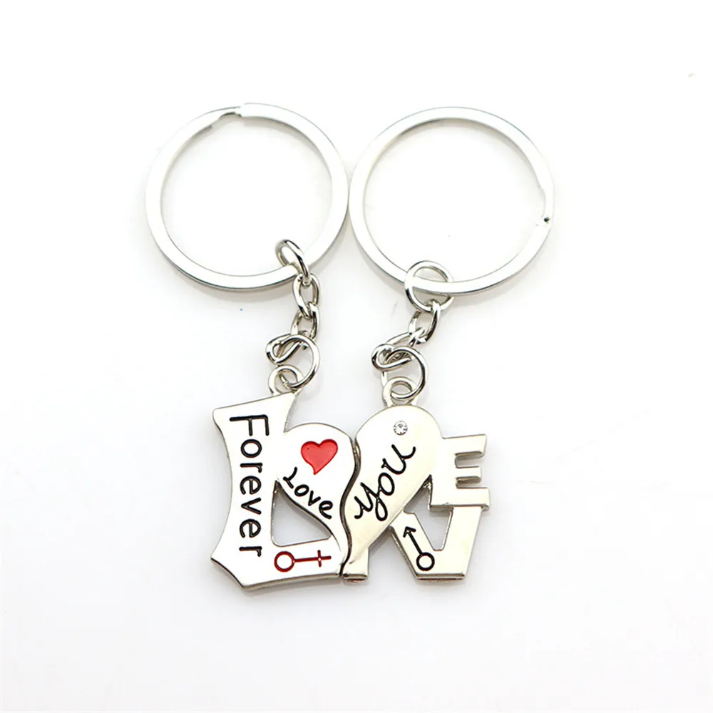 

1 Pair Couple Heart-shaped Keychain Keyring Love You Forever Key Ring Valentine's Day Romantic Gift