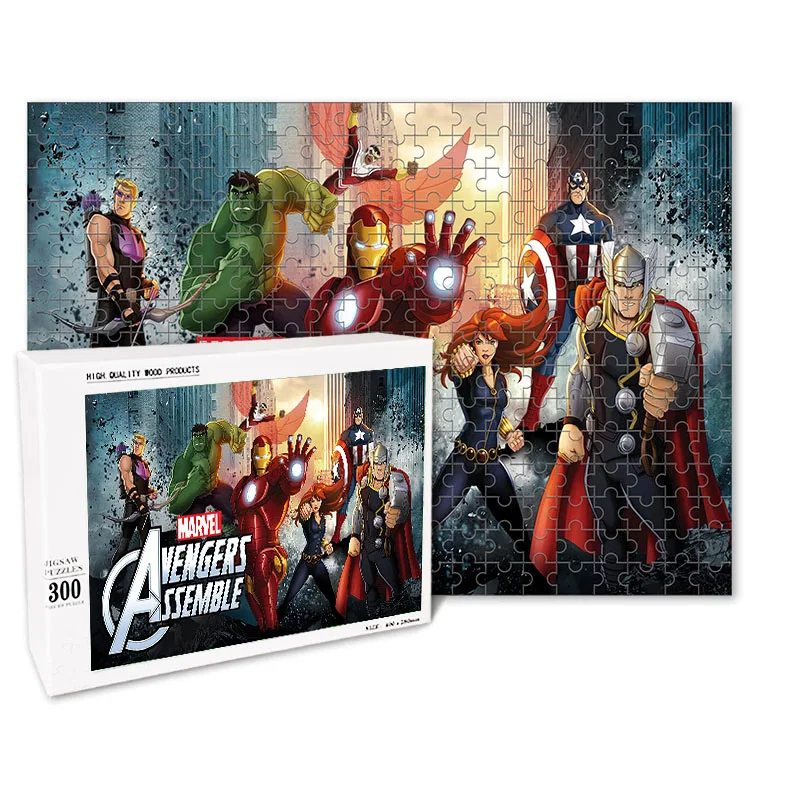 

Hot Sale Marvel Puzzle Toy 300 Pieces Spider Man iron Man Anime Figure Wooden Puzzle Kids Educational Toys For Children's Gifts