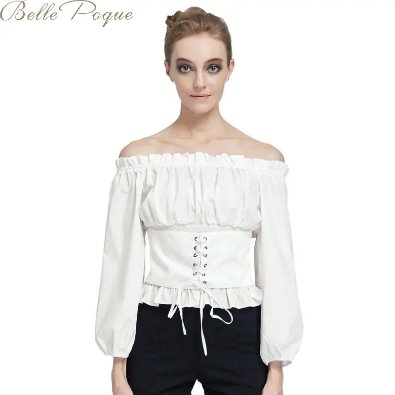 Belle Poque женская блузка с открытыми плечами и завязками Ретро стиль рукав фонарик