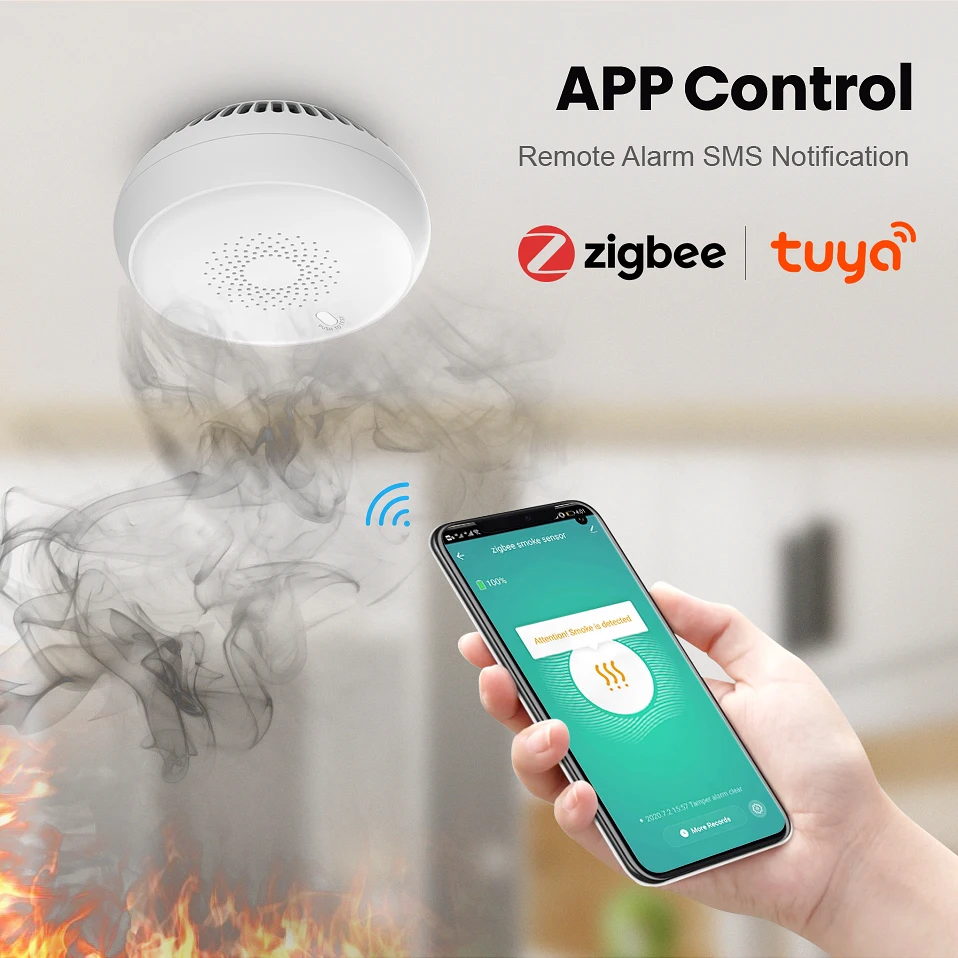 Умный датчик Пожарной Сигнализации AVATTO Tuya дыма Zigbee домашняя система