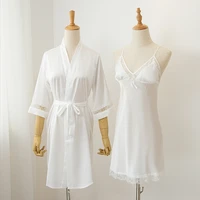 summer new casual nightwear kimono bathrobe gown white bride bridesmaid wedding robe set sexy lace nightwear sleepwear