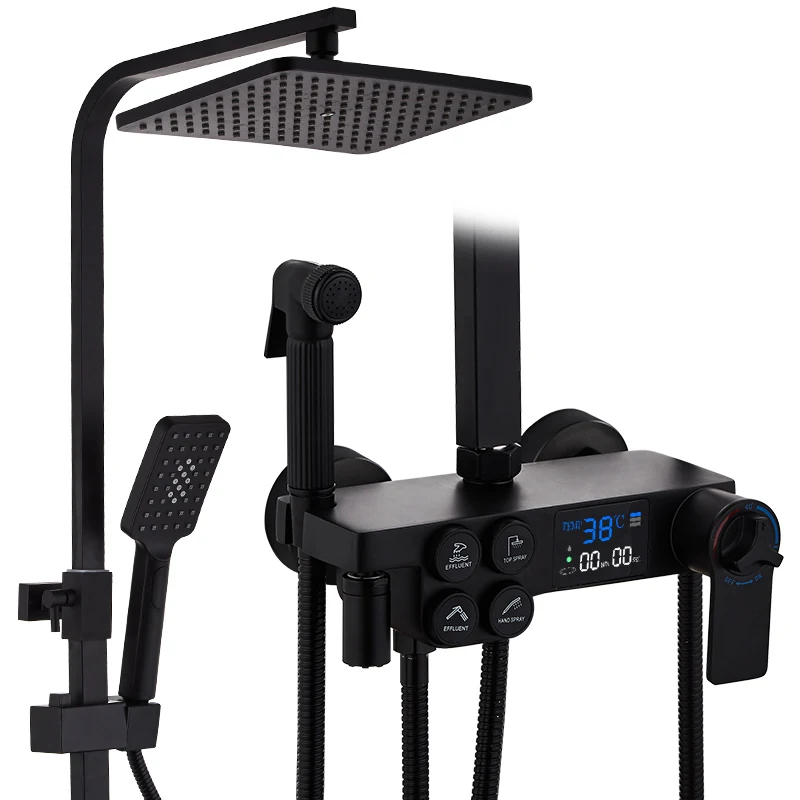

Black Display thermostatic Shower Faucet Set Rainfall Shower Mixer Tap Bathtub Shower Mixer Tap 3-way Shower Mixe