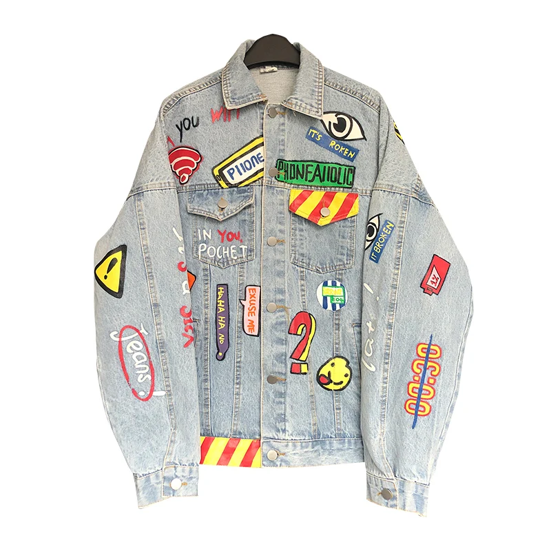 Женская джинсовая куртка в стиле бойфренда с мультяшным принтом букв женские