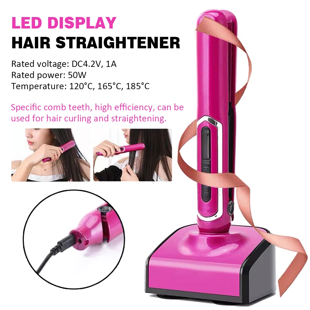 

Flat Iron Curling Cordless Hair Straightener LED Display Mini Portable Temperature Control Home Dual Use Professional Salon