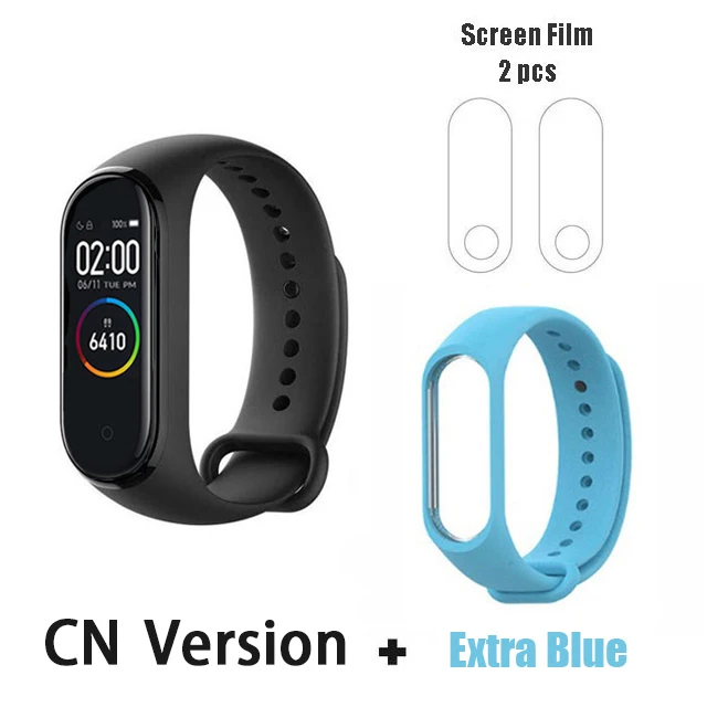 CN blue film Глобальная версия Xiaomi Mi Band 3 Смарт-Браслет фитнес-браслет 3 большой сенсорный экран сообщение частота сердечных сокращений Smartband - Цвет: CN blue film