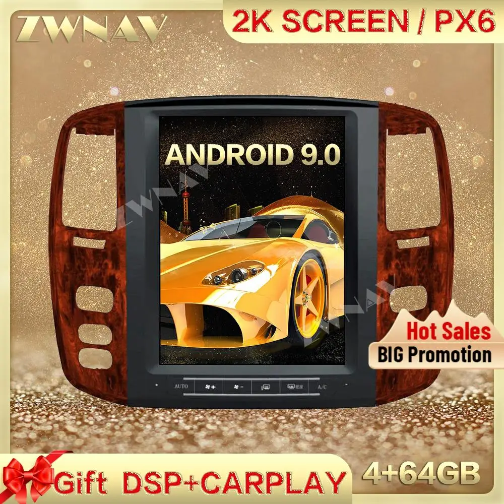 

PX6 DSP Carplay Tesla screen 4+64GB Android 9.0 Car Multimedia Player For Lexus LX470 2004-2005 GPS Radio Auto stereo head unit
