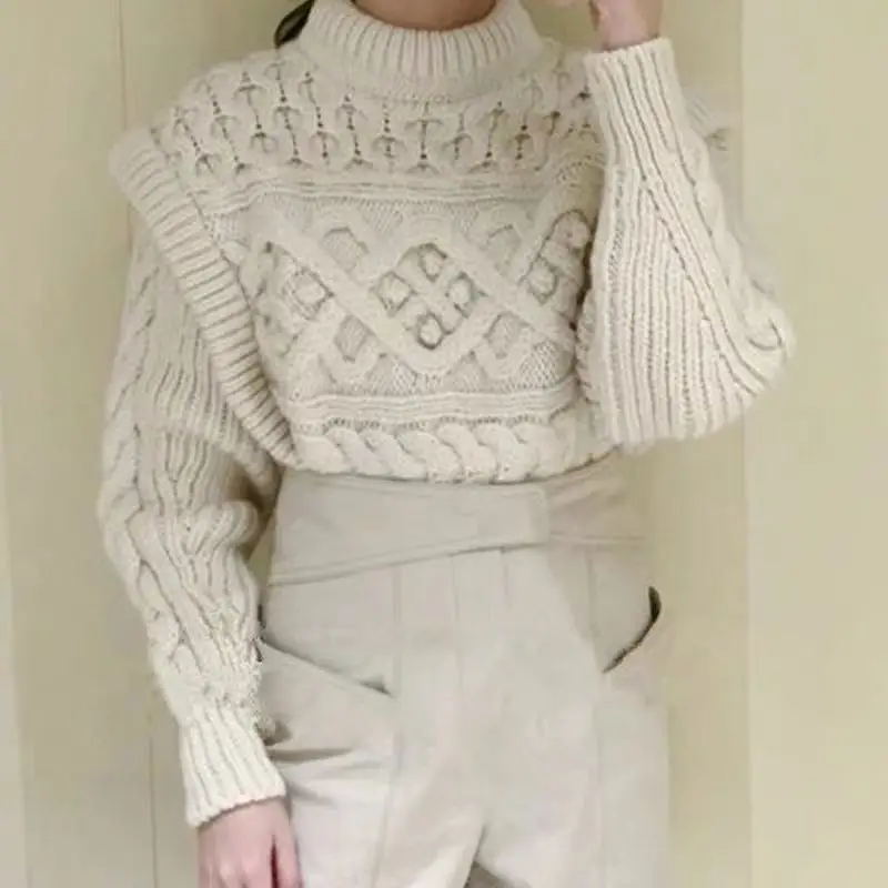 Женский трикотажный свитер с круглым вырезом однотонный вязаный пуловер из