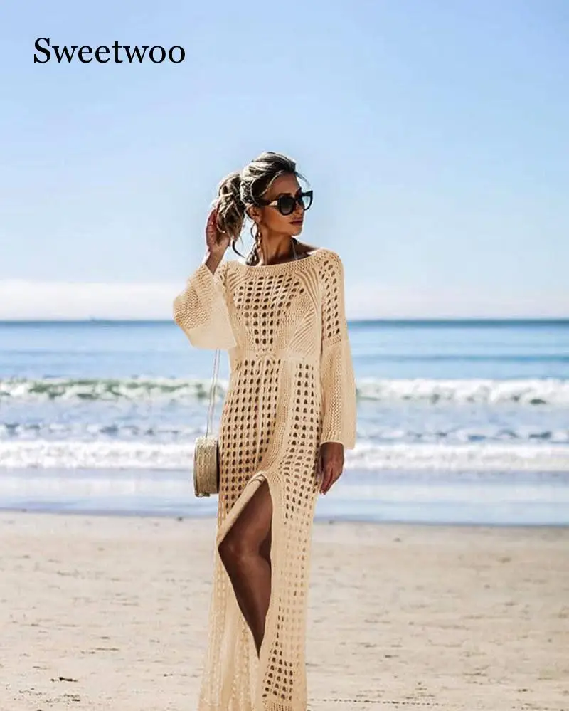 Женская накидка на бикини одежда для плавания Прозрачная Кружевная Длинная