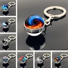 Милый брелок для ключей Инь Ян тайчи, кольцо для ключей с двухсторонним стеклянным шариком, подвеска, ювелирные изделия, аксессуары, подвески для ключей для мужчин и женщин