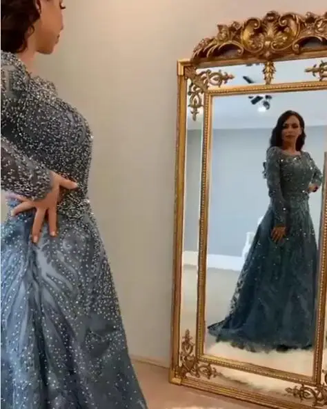 

Великолепное новое длинное вечернее платье 2020, кружевное шифоновое платье трапециевидной формы с короткими рукавами для выпускного вечера...