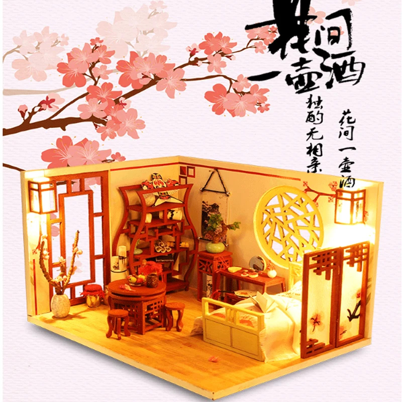 

Mini Wooden Toys DIY Dollhouse Home Mini Furniture House Accessories Vintage Building Model Children'S Christmas Toys Gifts