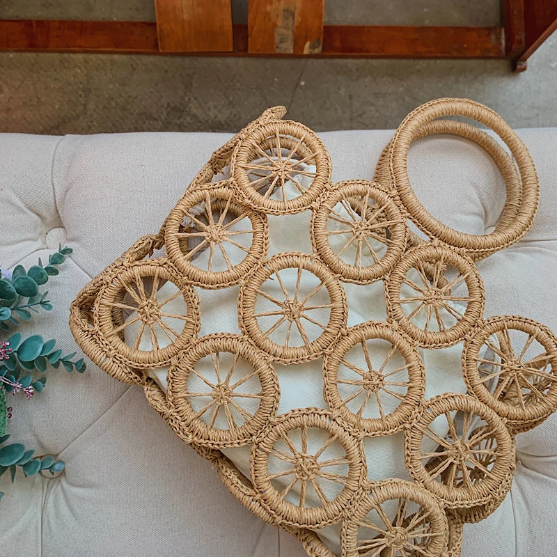 

Summer popular retro vacation beach bag craftsmanship woven paper rope ring rectangular handbag