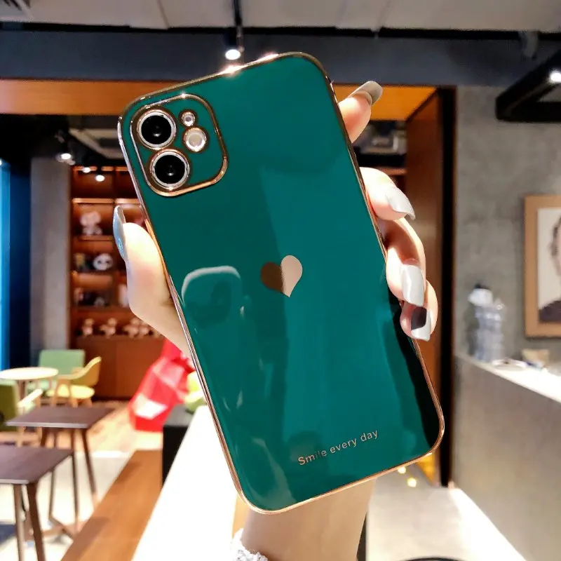 

Suitable11 Pro plated love heart Phone Case For iPhone 12Pro 12 Max XR XS X XS Max 7 8 Plus Shockproof Protective Back Cover